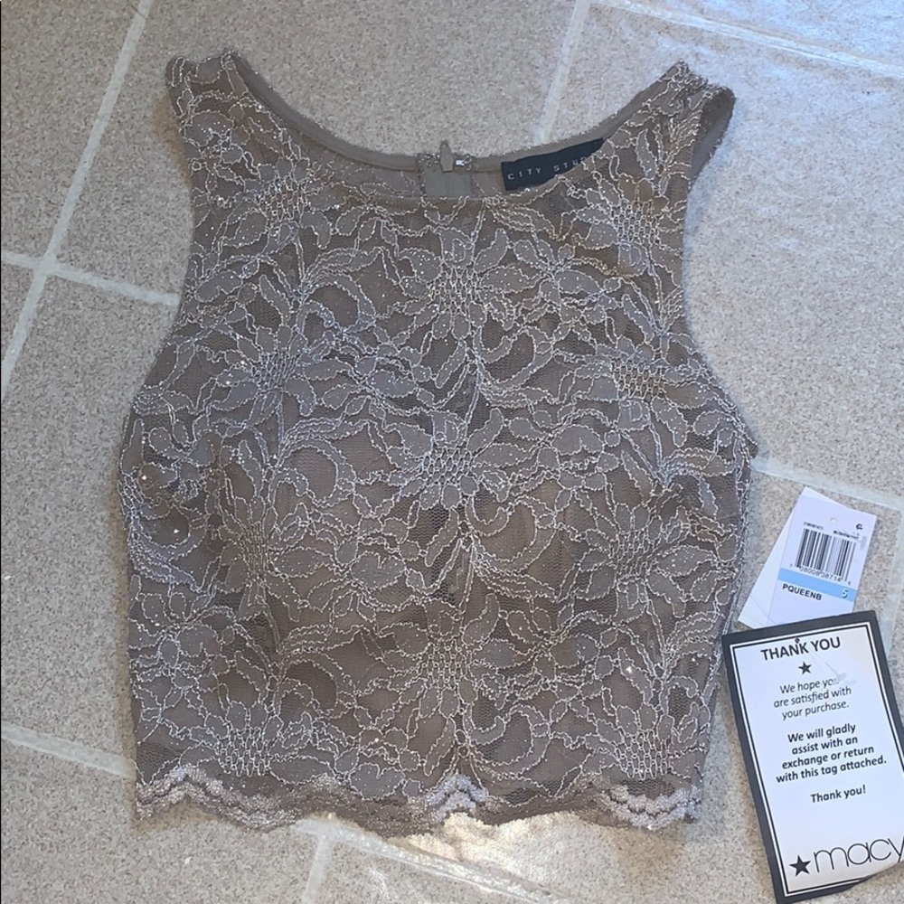 City Studio Formal Sparkly Lace Crop Top